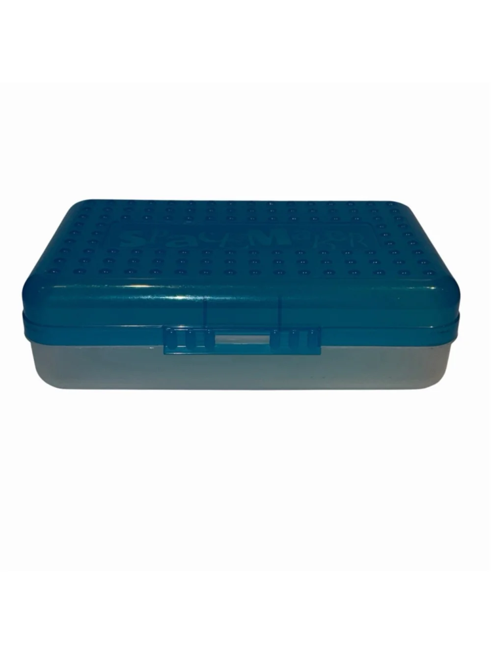 Spacemaker Vintage 90s Pencil Box Case Teal and Clear Made in the USA Nostalgic